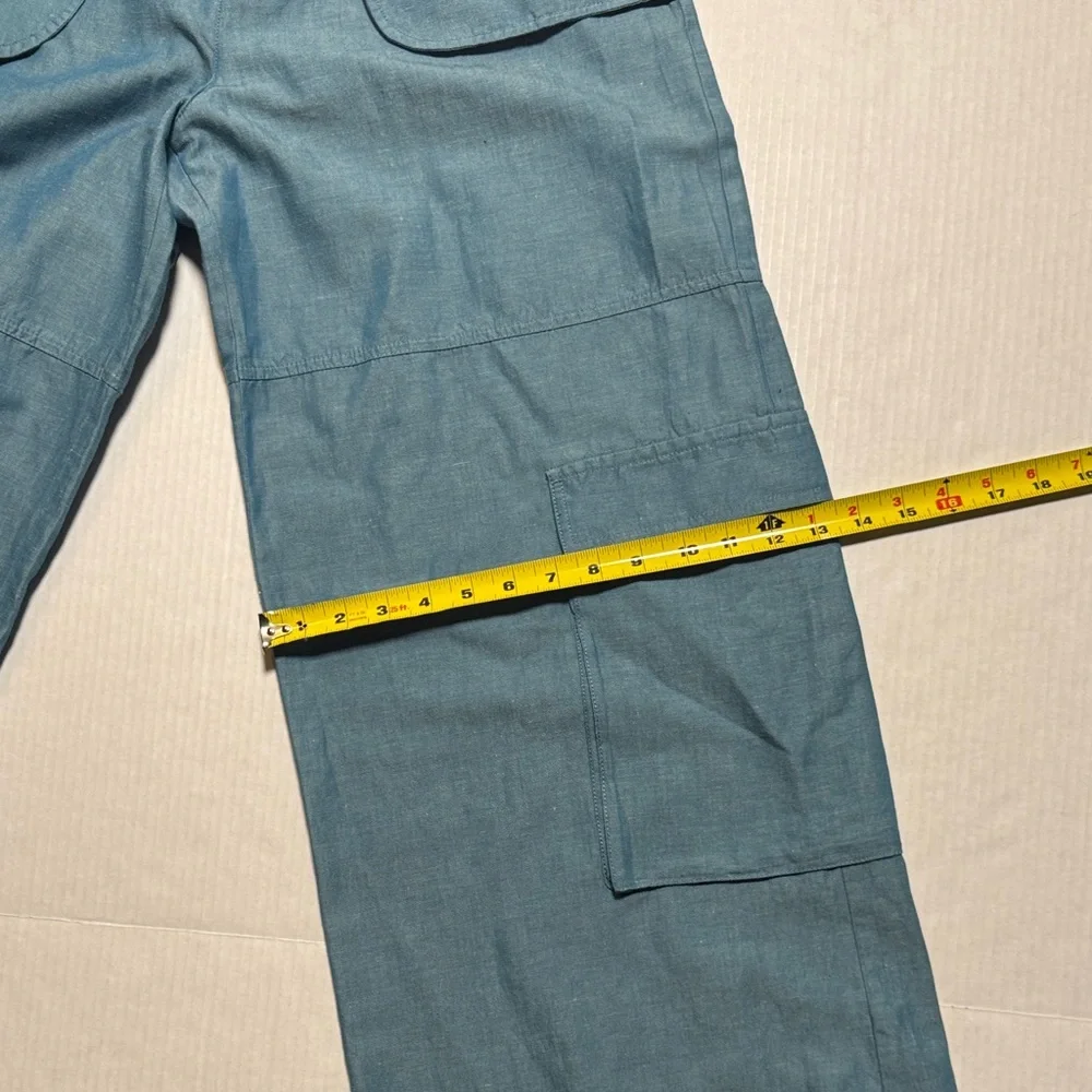 MOUSSY Out Pocket Bag Blue Cargo Pants Cotton Linen Elastic‎ Waist Stacking SZ 1 - Picture 10 of 16